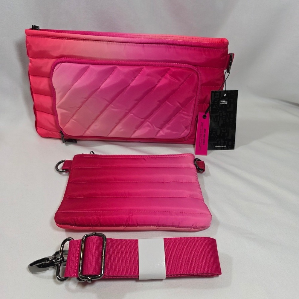 Think Royln Pink Ombre Quilted Puffer Crossbody Bag Set RFID Protected NWT